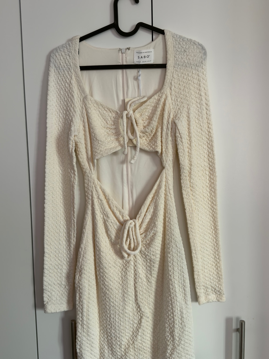 Sabo Skirt February Cream Textured Long Sleeve Mini Dress With Cutouts